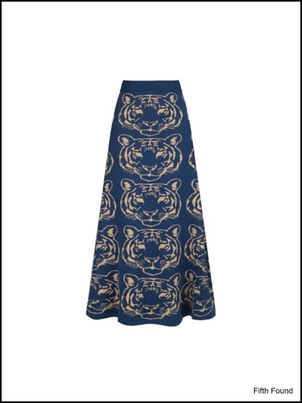 100% Cotton Knitted Midi Skirt High Waist A-Line Retro Tiger Casual